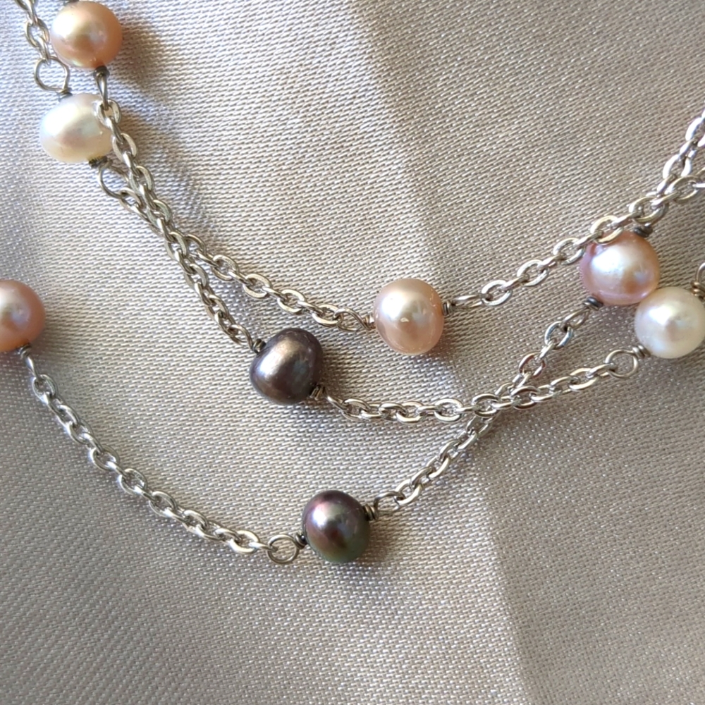 VAR 925 STERLING SILVER pearl 3 strands necklace